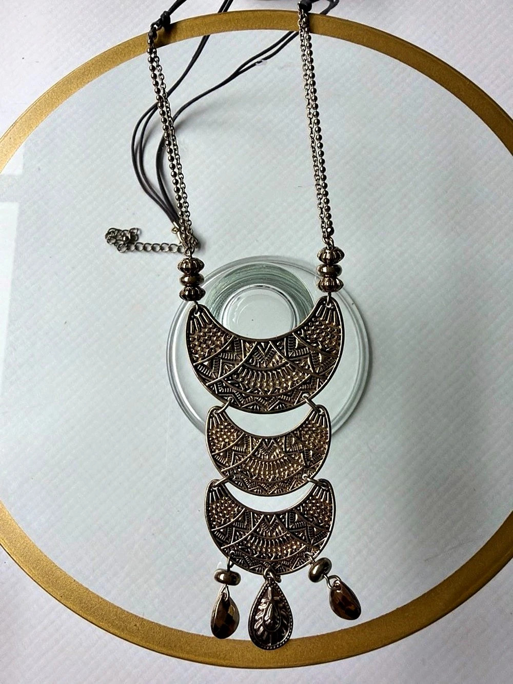 Geometric Statement Necklace in Brown & Gold